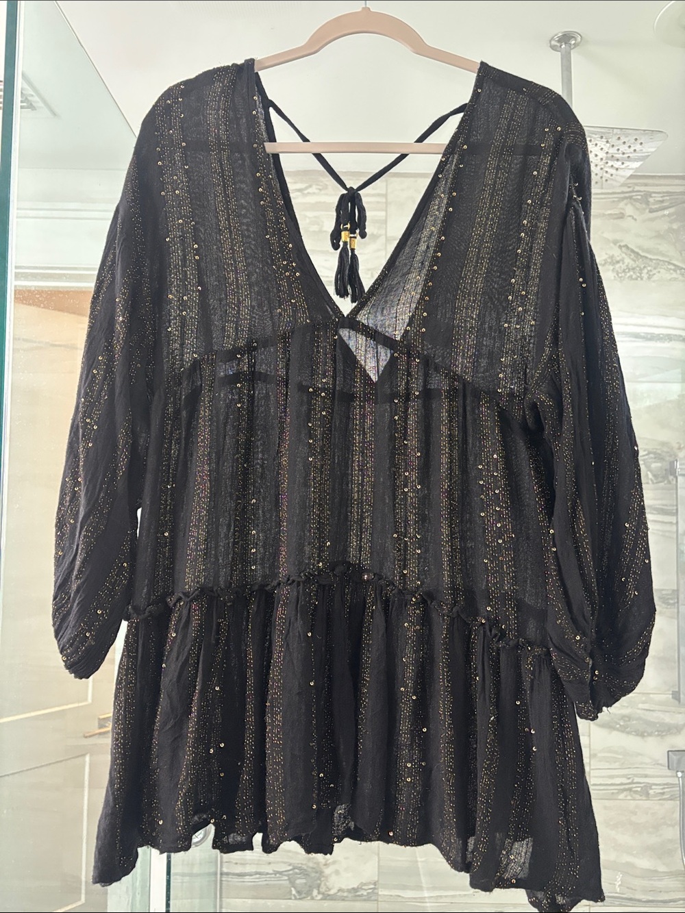Flowy boho L*space Black and gold mini dress/coverup